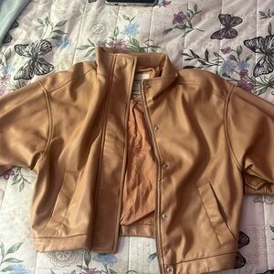 Abercrombie Tan Leather Bomber Jacket